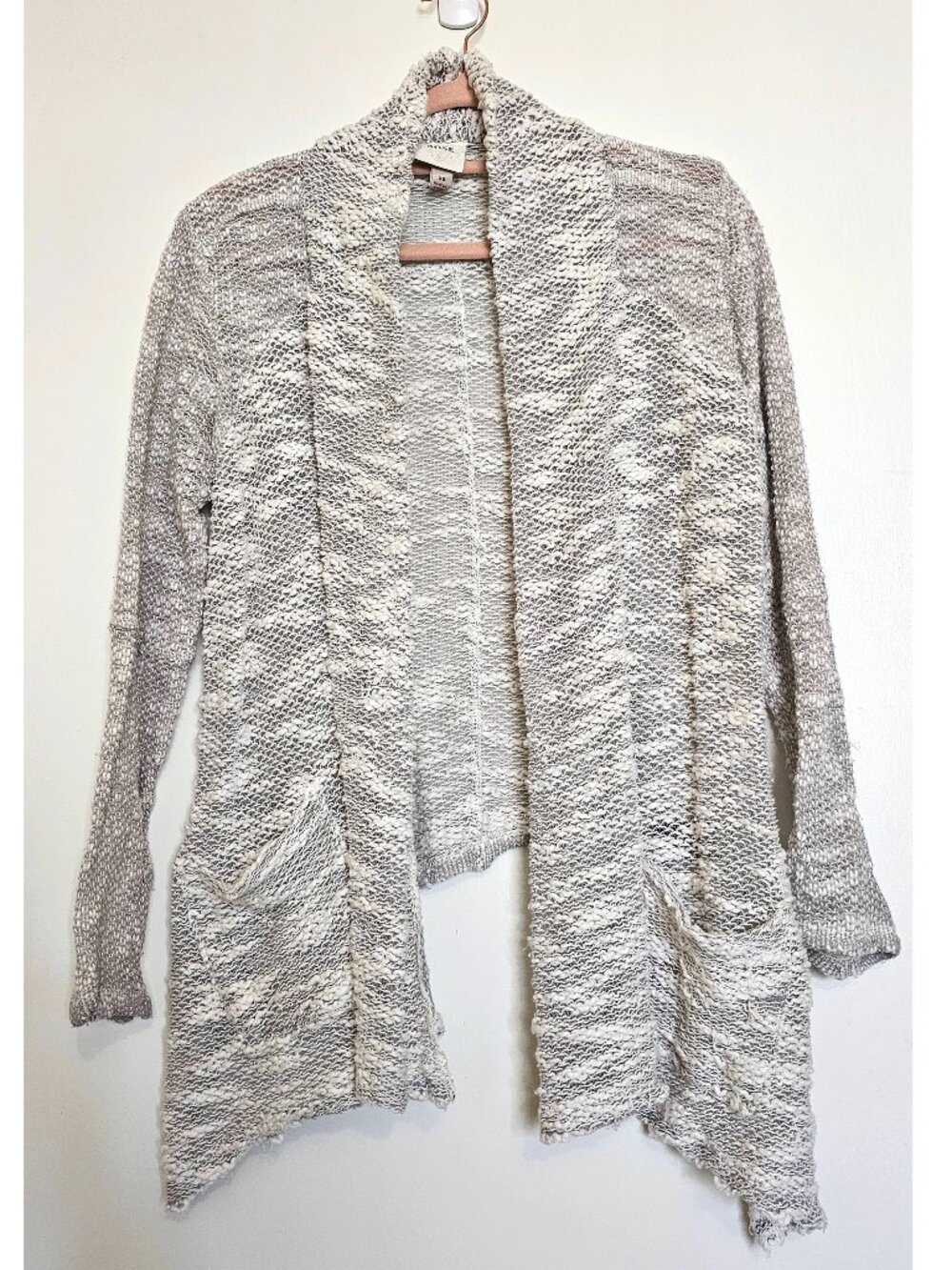 Knox Rose Boucle Knit Open Front Waterfall High Low Cardigan Wrap XS Oatmeal